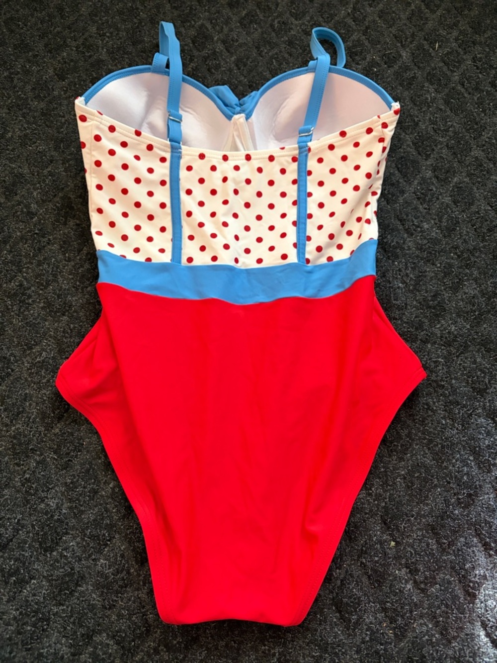 Unique Vintage Red, White & Blue Polka Dot One-Piece Swimsuit Underwire/Padded M - Picture 6 of 10
